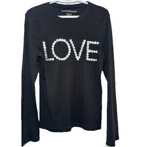 NWT Norma Kamali LOVE Button Graphic Long Sleeve Tee Black Large Embellished